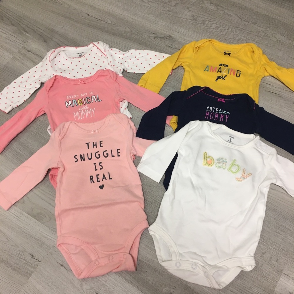 6 Carters long sleeve onesies 3 months